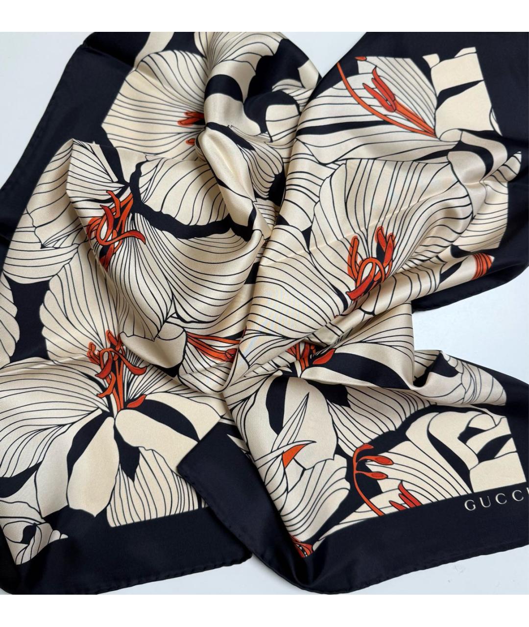 GUCCI Бежевый шелковый платок, фото 6
