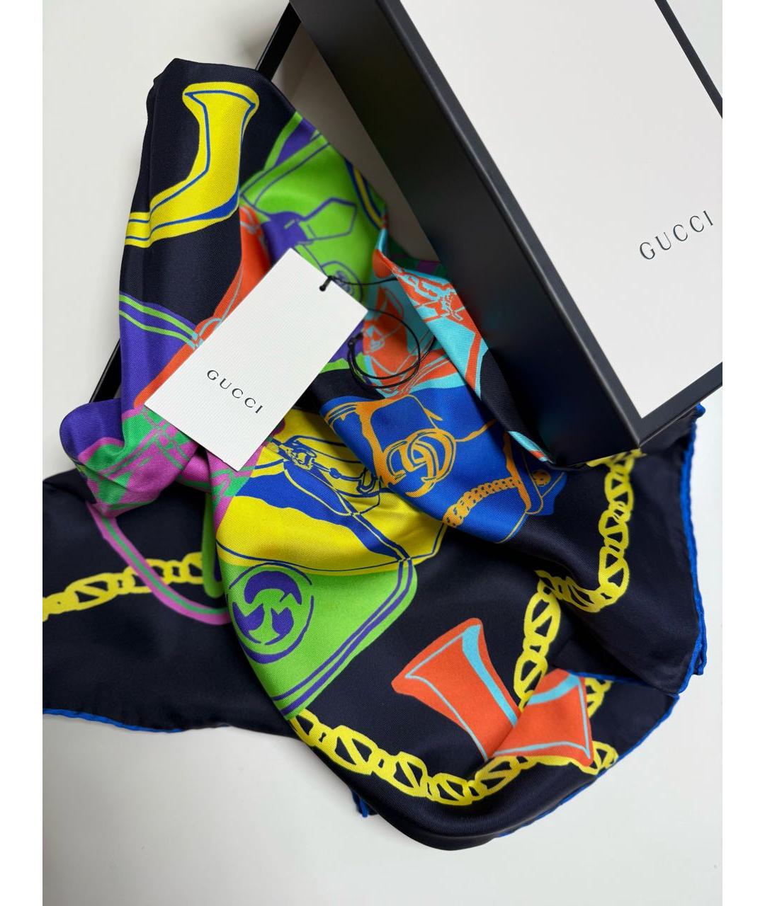 GUCCI Темно-синий шелковый платок, фото 4