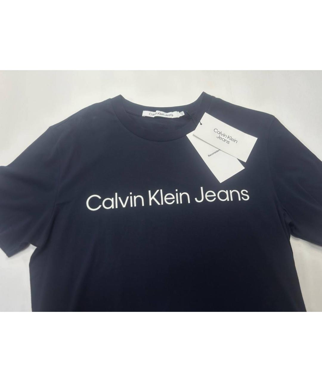 CALVIN KLEIN Темно-синяя хлопко-эластановая футболка, фото 4