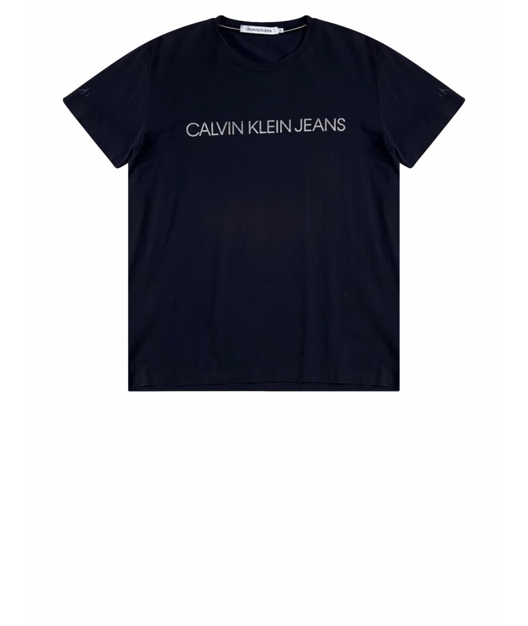 CALVIN KLEIN Темно-синяя хлопко-эластановая футболка, фото 1