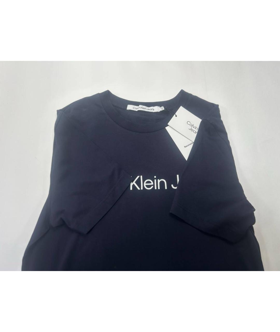 CALVIN KLEIN Темно-синяя хлопко-эластановая футболка, фото 3