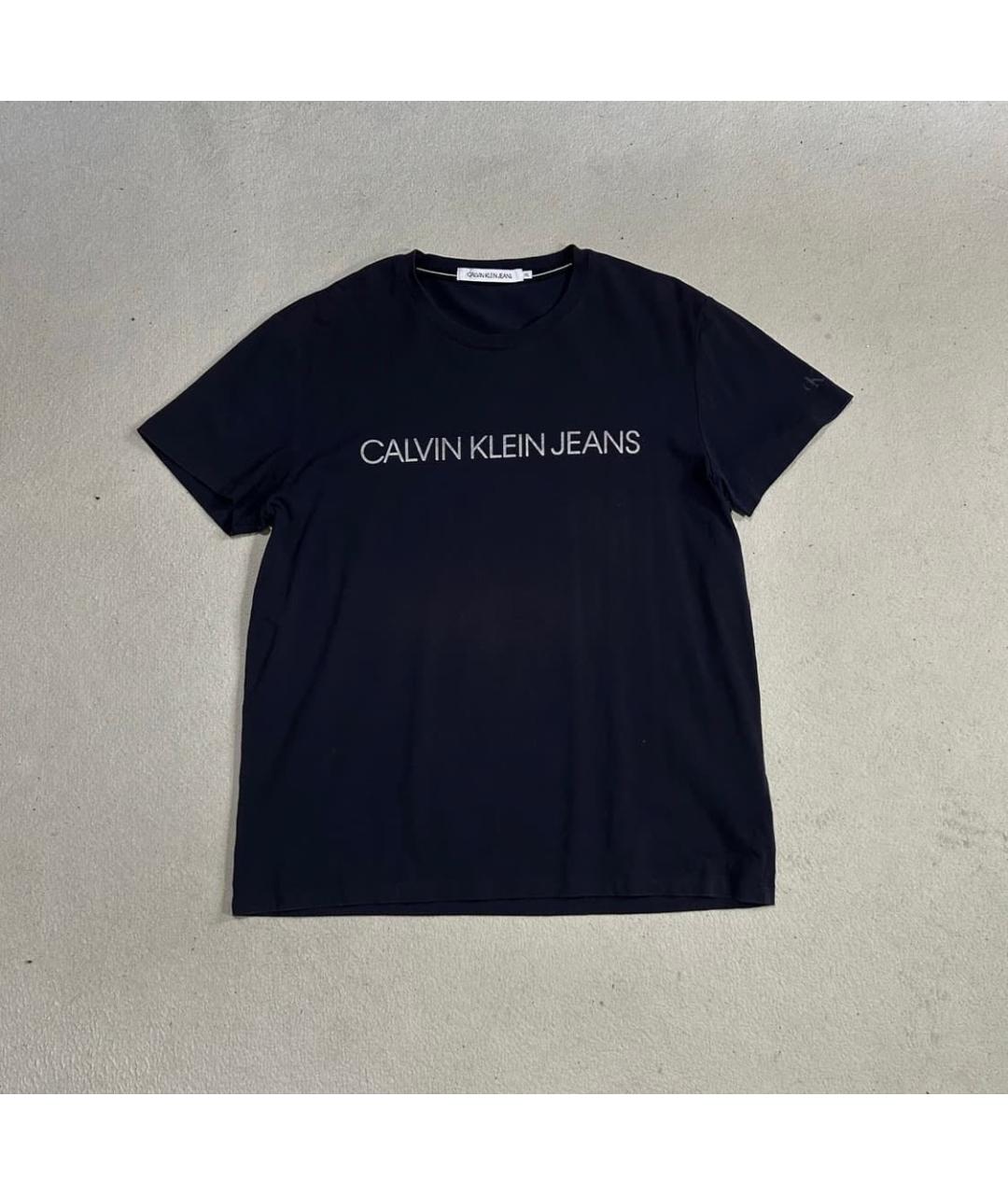 CALVIN KLEIN Темно-синяя хлопко-эластановая футболка, фото 5