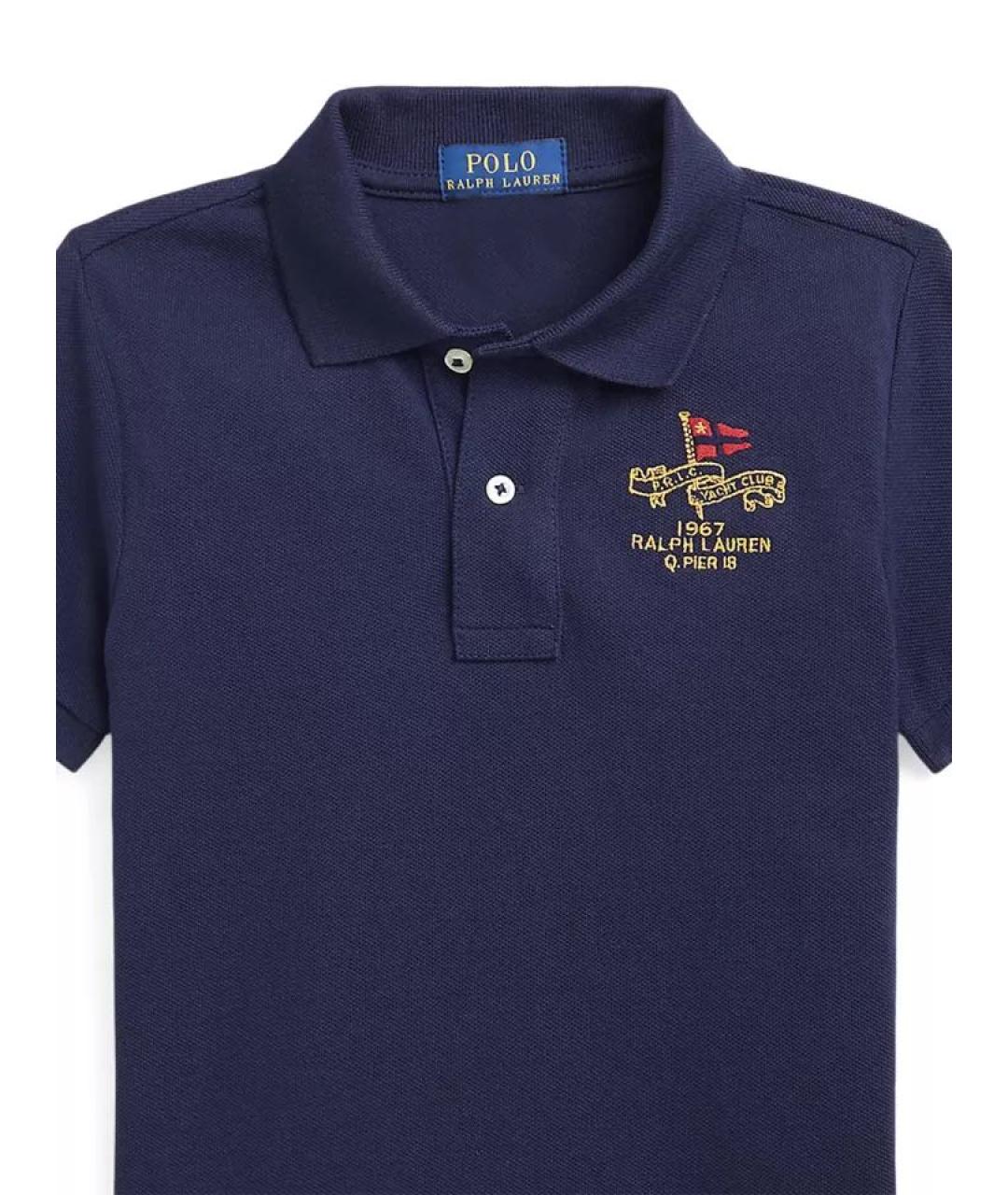 POLO RALPH LAUREN Темно-синее хлопковое поло с коротким рукавом, фото 3