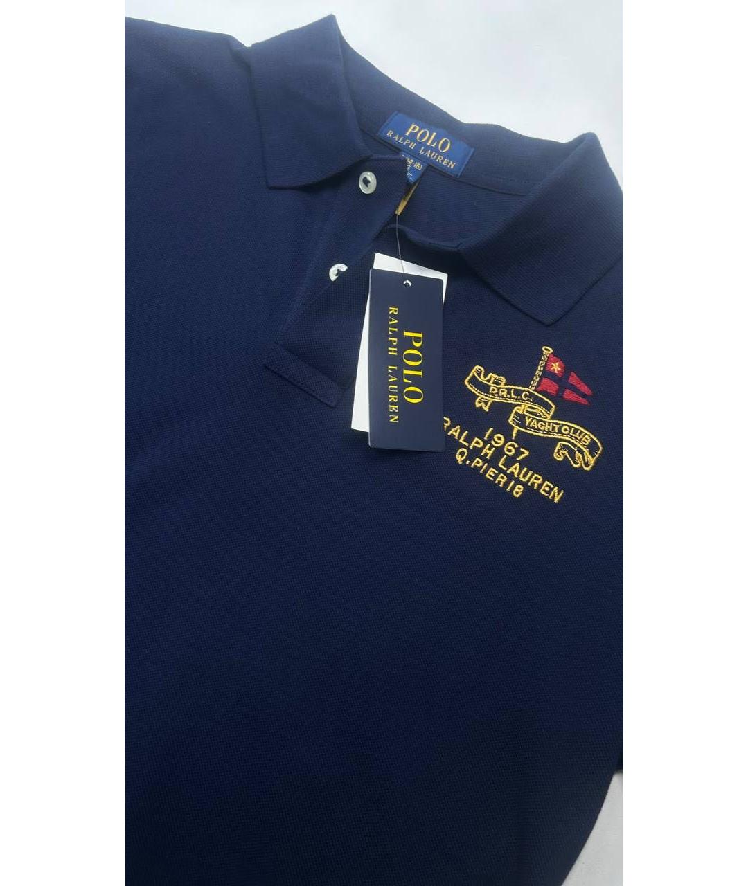 POLO RALPH LAUREN Темно-синее хлопковое поло с коротким рукавом, фото 4