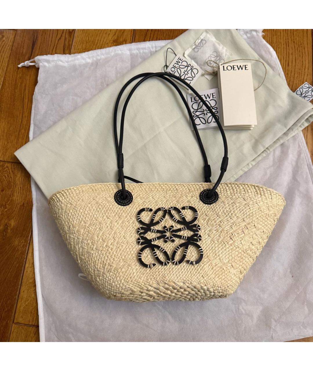 LOEWE Бежевая пелетеная пляжная сумка, фото 3
