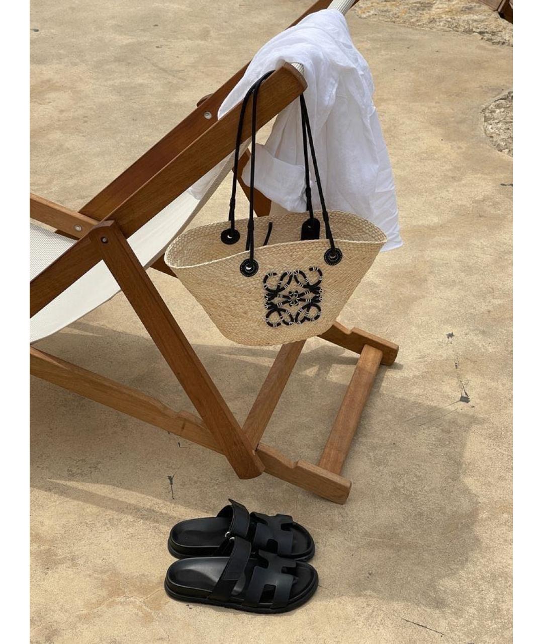 LOEWE Бежевая пелетеная пляжная сумка, фото 2
