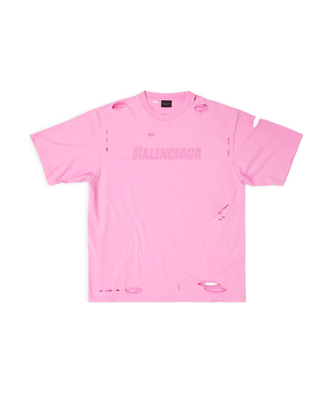 BALENCIAGA Розовая хлопковая футболка, фото 3
