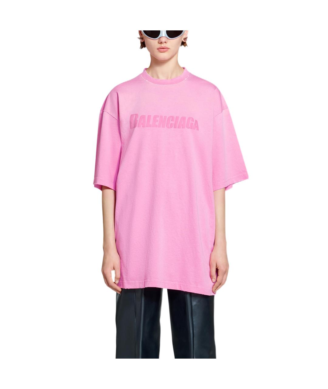 BALENCIAGA Розовая хлопковая футболка, фото 5