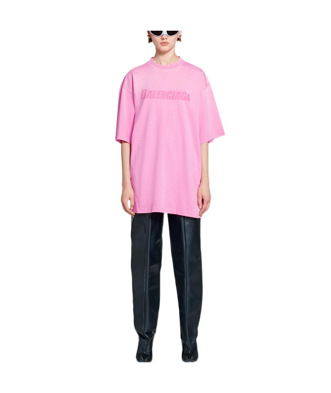 BALENCIAGA Розовая хлопковая футболка, фото 4