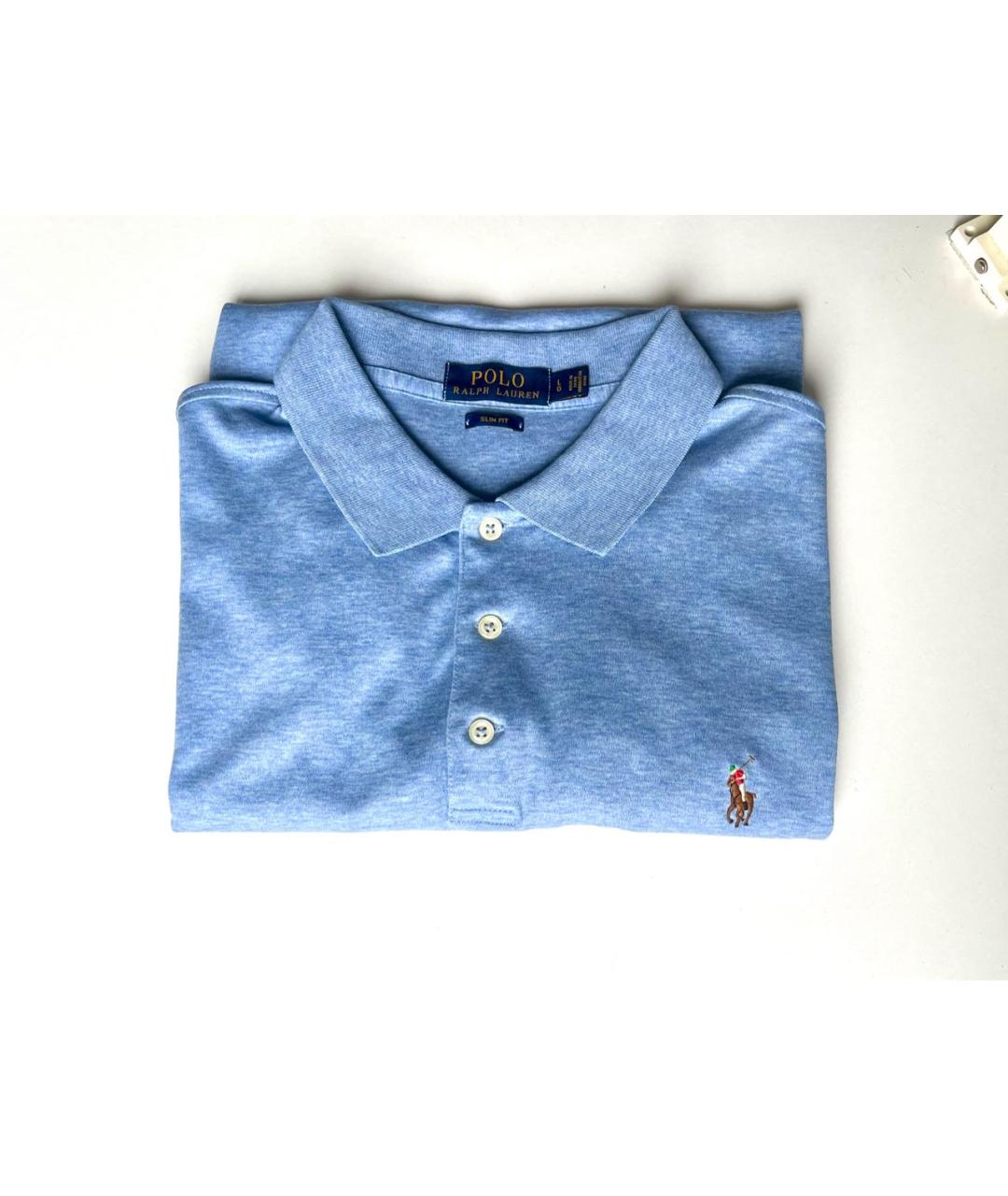 RALPH LAUREN Голубое хлопковое поло с коротким рукавом, фото 7