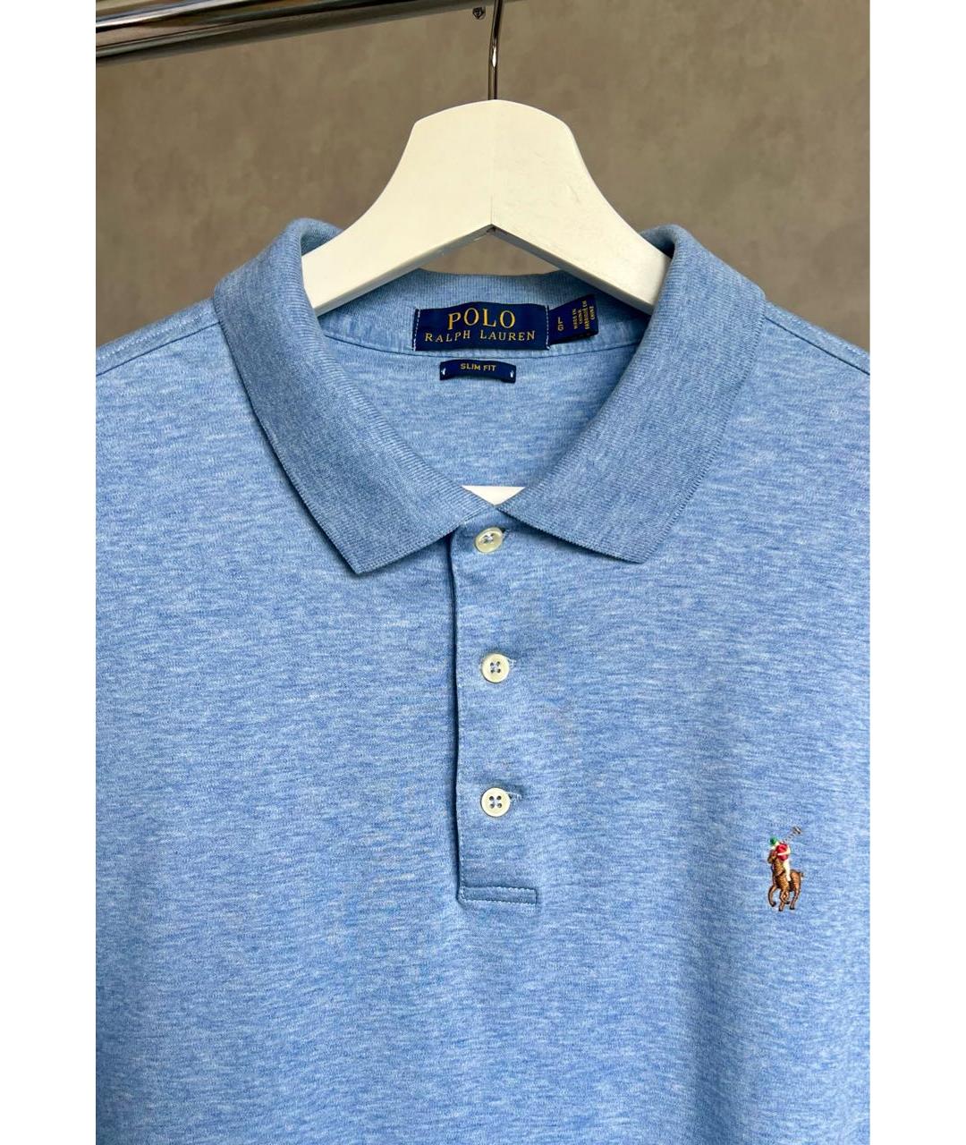 RALPH LAUREN Голубое хлопковое поло с коротким рукавом, фото 3