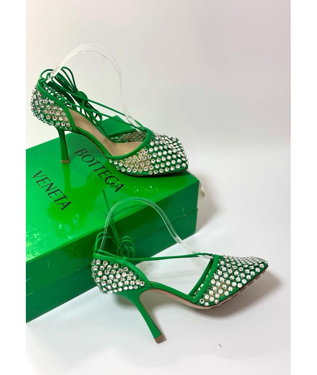 BOTTEGA VENETA Зеленые кожаные босоножки, фото 6