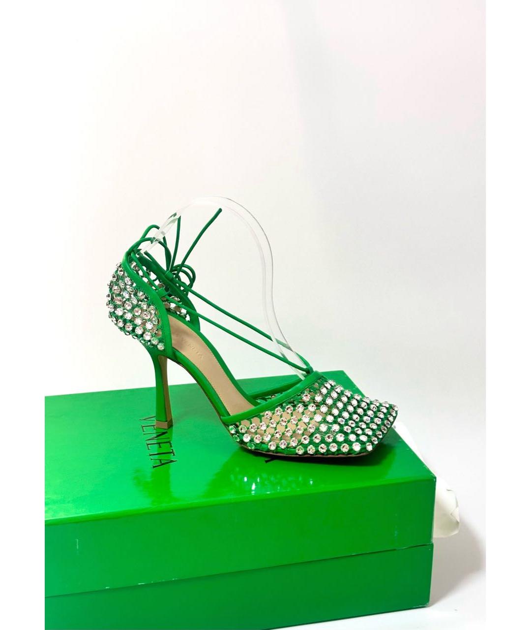 BOTTEGA VENETA Зеленые кожаные босоножки, фото 7