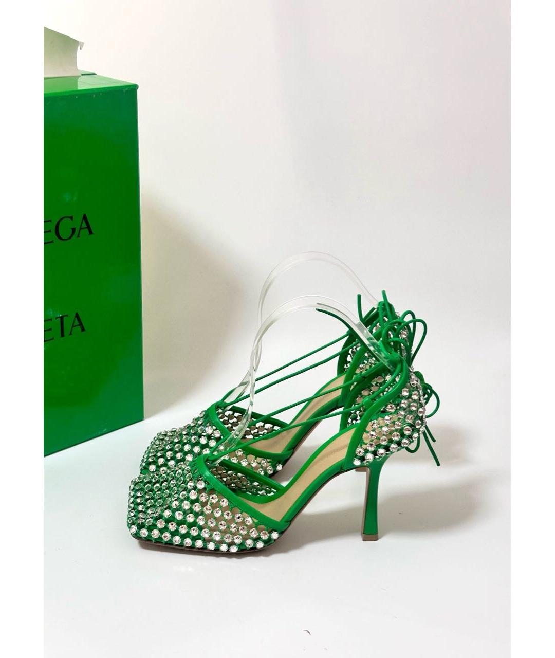 BOTTEGA VENETA Зеленые кожаные босоножки, фото 8