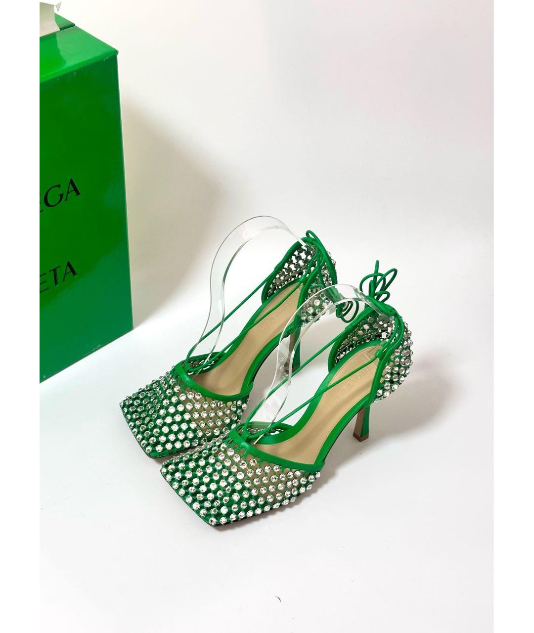 BOTTEGA VENETA Зеленые кожаные босоножки, фото 4