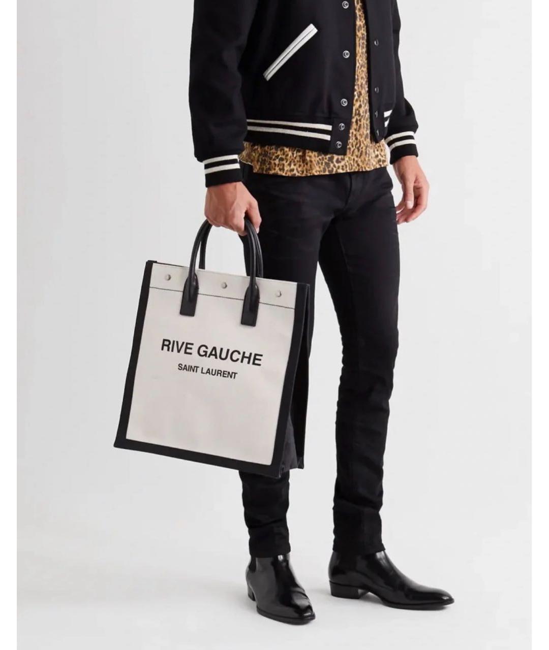 SAINT LAURENT Бежевая льняная сумка тоут, фото 2