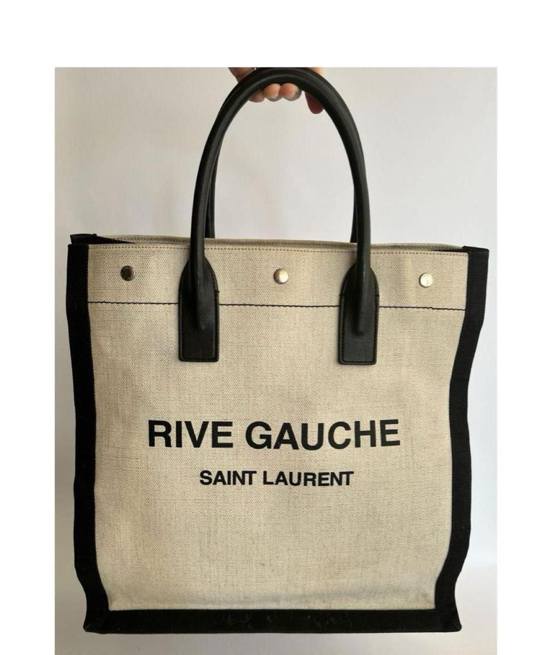 SAINT LAURENT Бежевая льняная сумка тоут, фото 3