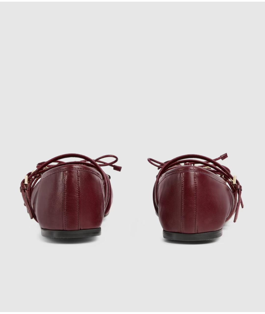 GUCCI Бордовые кожаные балетки, фото 2