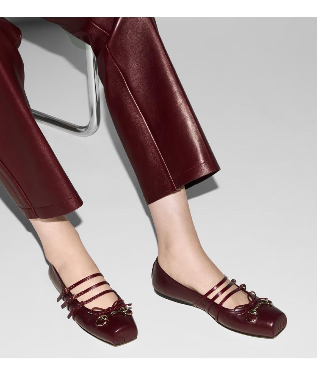 GUCCI Бордовые кожаные балетки, фото 4