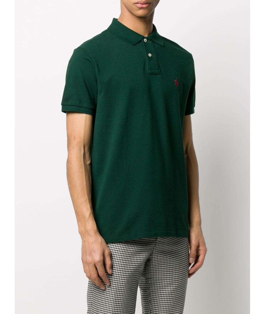 POLO RALPH LAUREN Зеленые хлопковое поло с коротким рукавом, фото 3