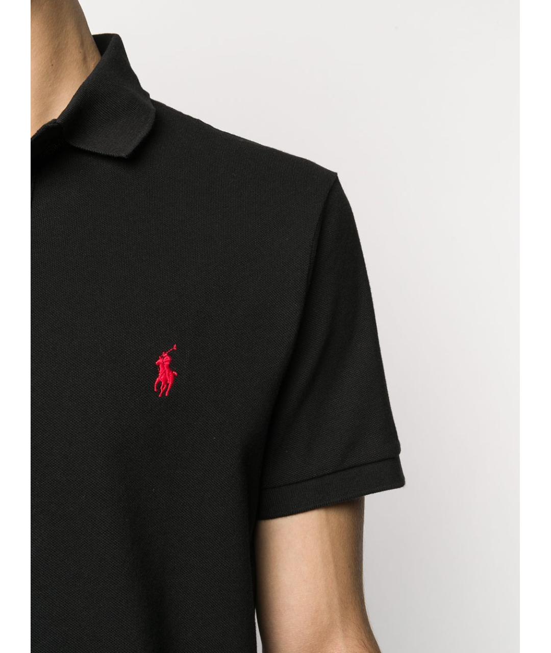 POLO RALPH LAUREN Черное хлопковое поло с коротким рукавом, фото 4