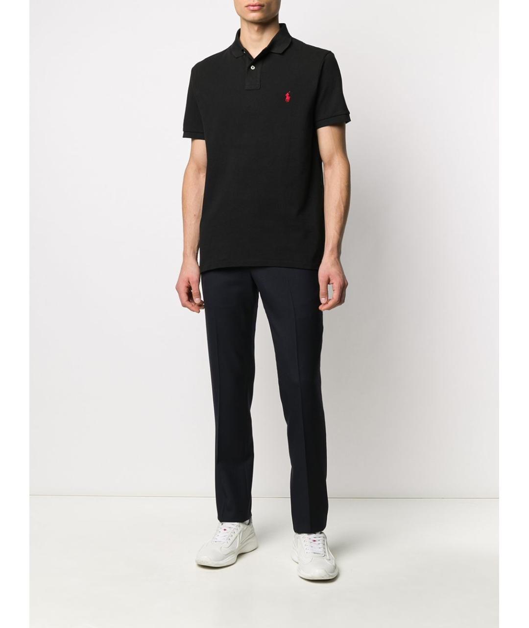 POLO RALPH LAUREN Черное хлопковое поло с коротким рукавом, фото 5
