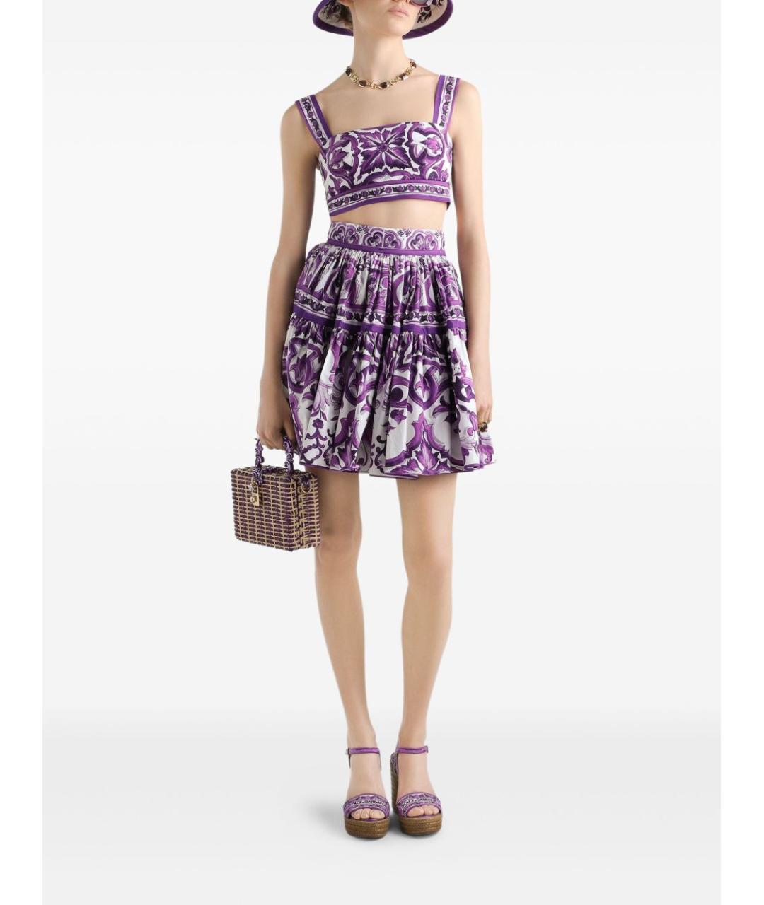 DOLCE&GABBANA Фиолетовая хлопковая юбка мини, фото 3