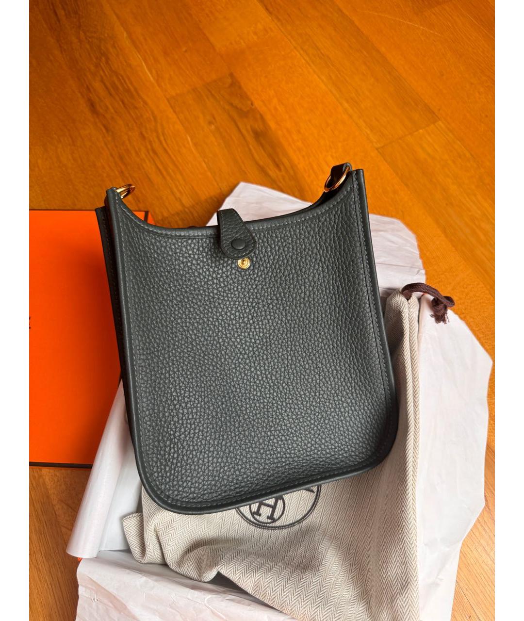 HERMES Антрацитовая кожаная сумка через плечо, фото 3