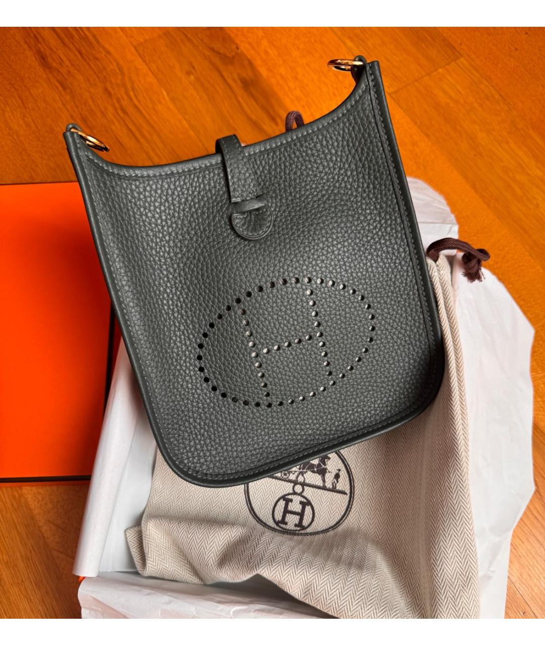 HERMES Антрацитовая кожаная сумка через плечо, фото 5