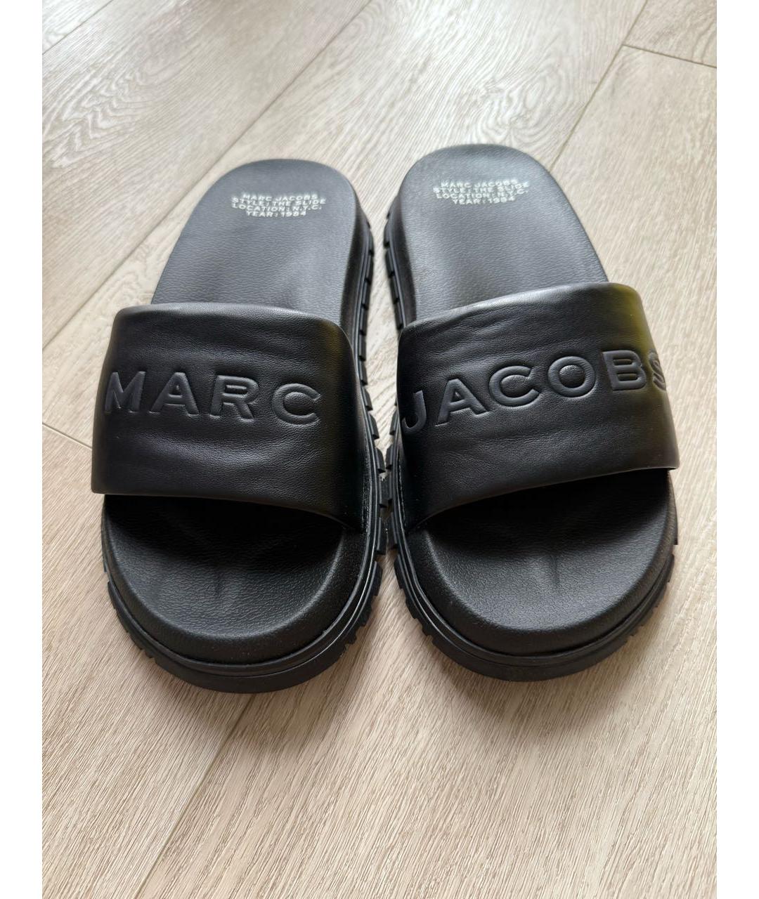 MARC JACOBS Черные кожаные шлепанцы, фото 2