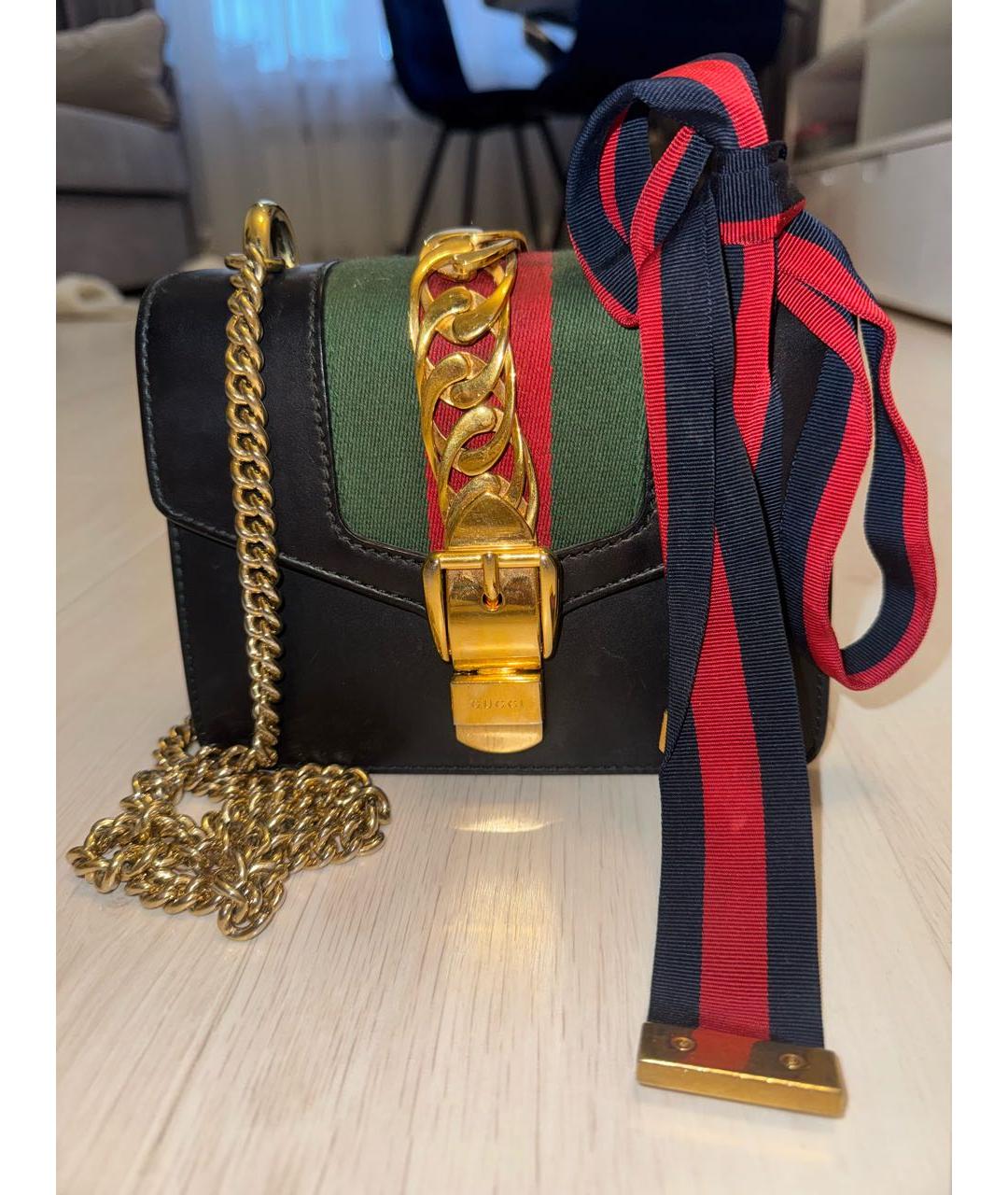 GUCCI Черная кожаная сумка через плечо, фото 7