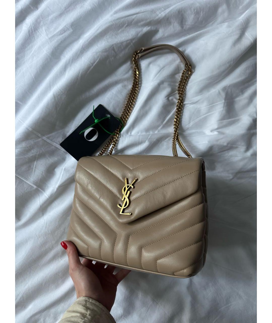 SAINT LAURENT Бежевая кожаная сумка через плечо, фото 2