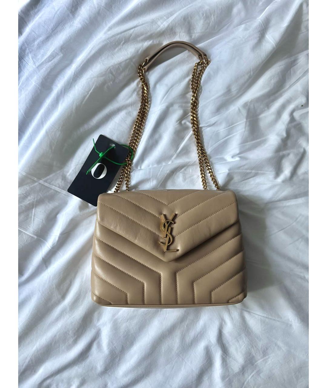 SAINT LAURENT Бежевая кожаная сумка через плечо, фото 4