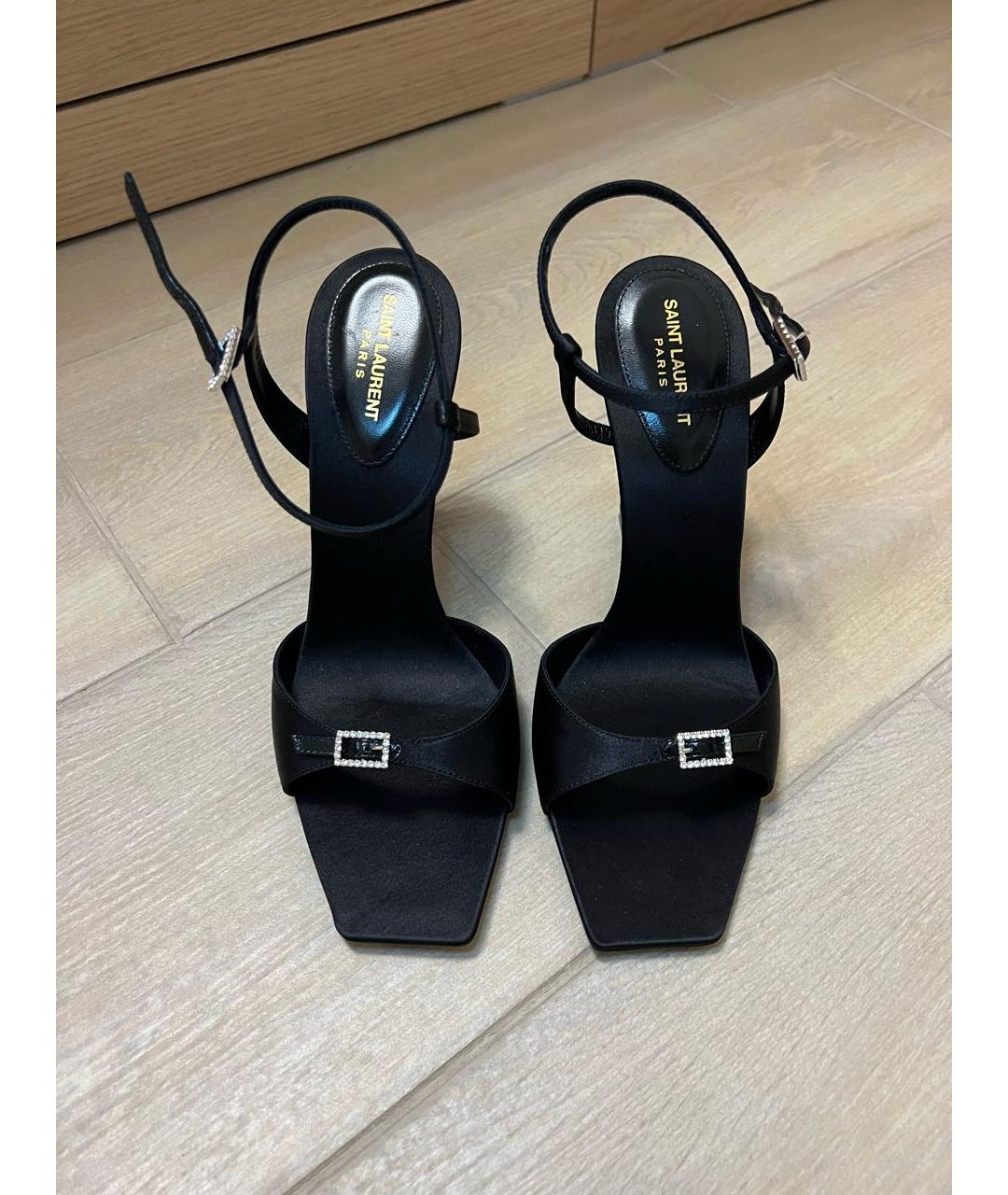 SAINT LAURENT Черные текстильные босоножки, фото 2
