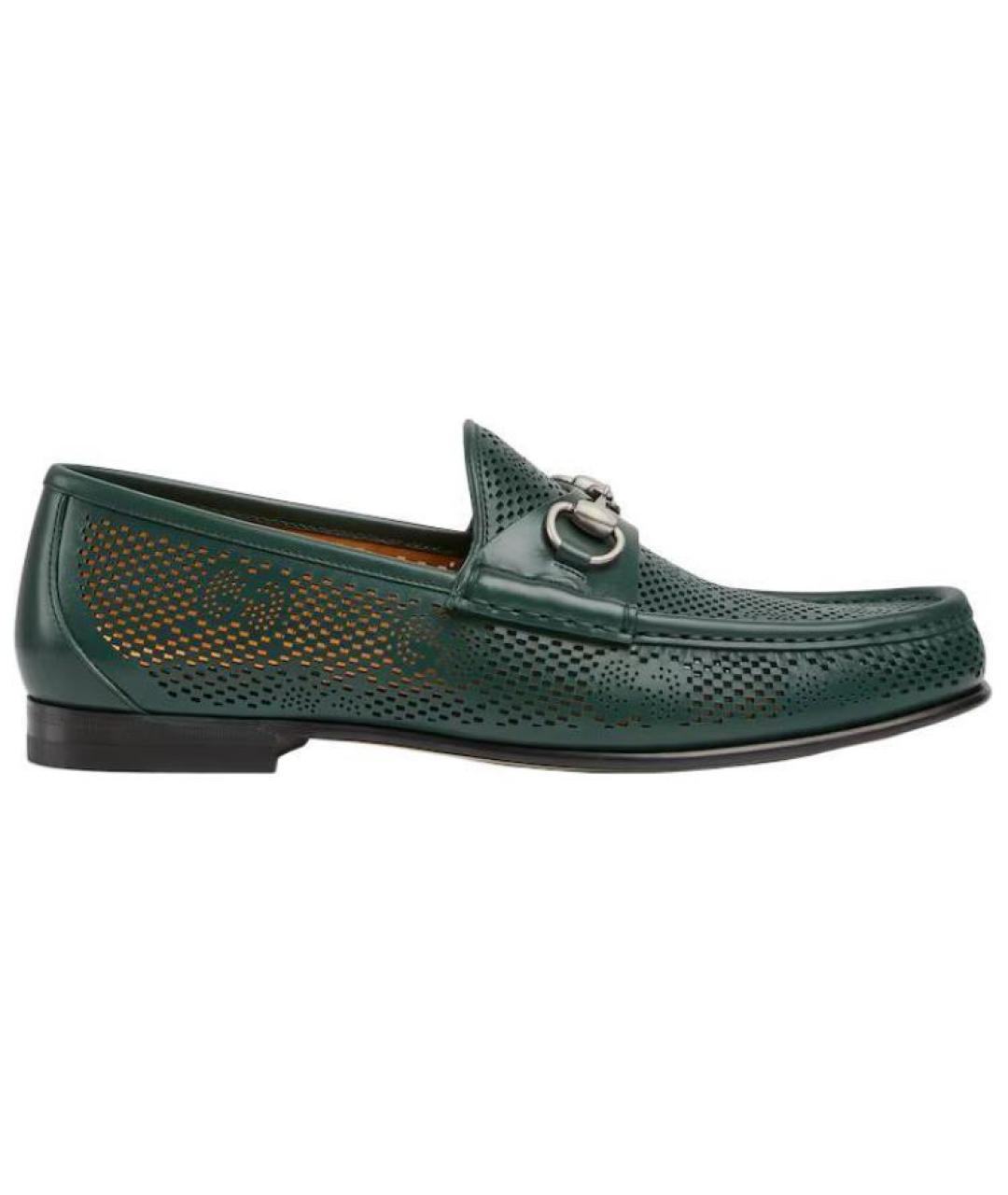 GUCCI Зеленые кожаные лоферы, фото 1