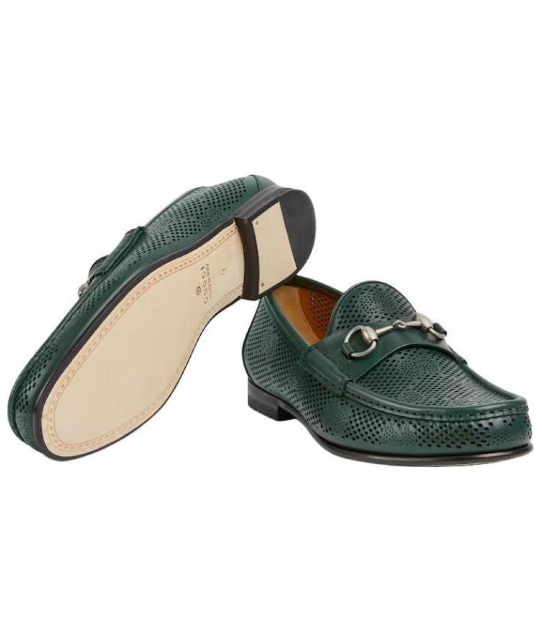 GUCCI Зеленые кожаные лоферы, фото 6