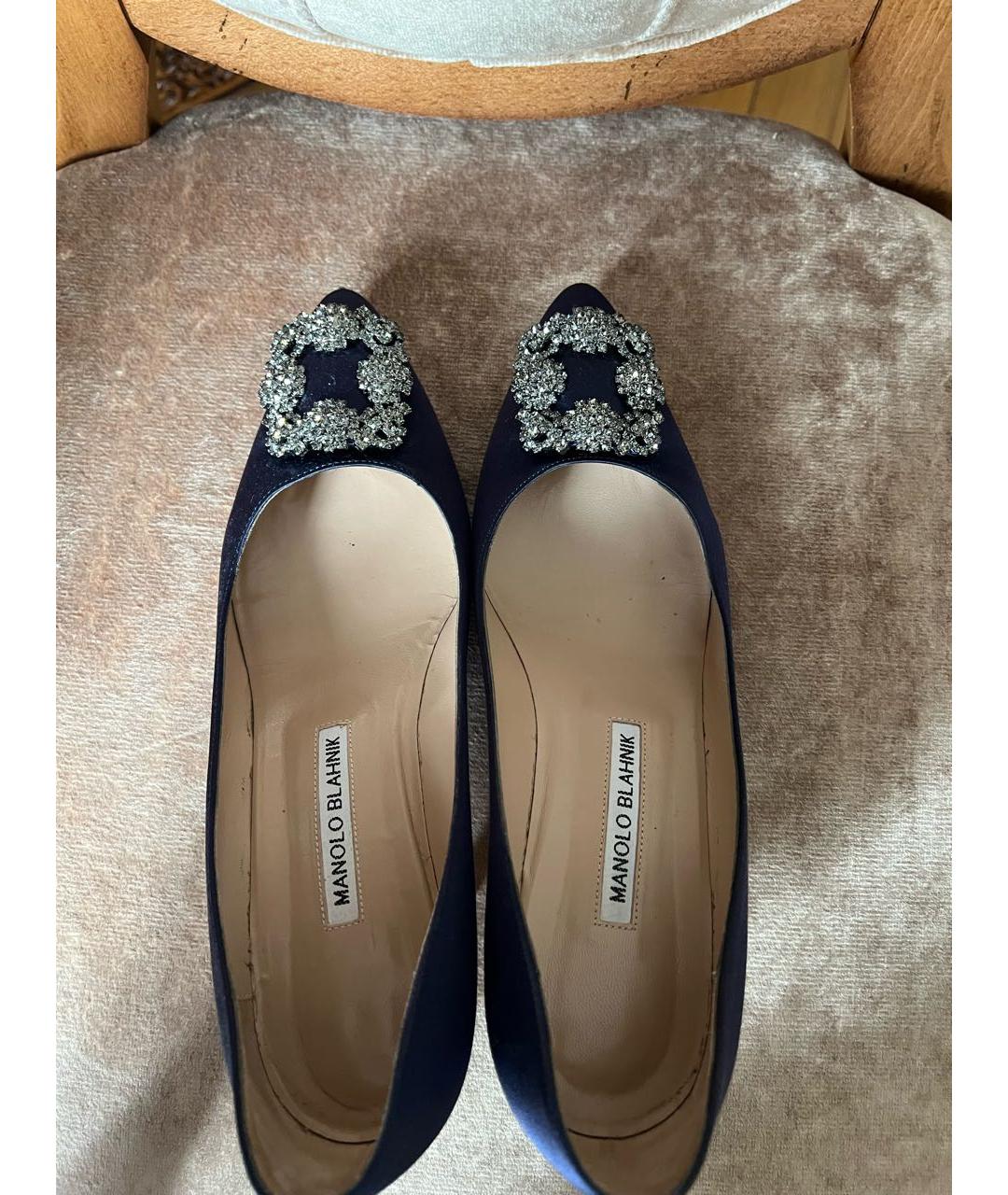 MANOLO BLAHNIK Темно-синие текстильные туфли, фото 3