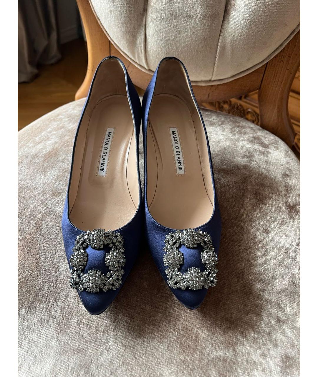 MANOLO BLAHNIK Темно-синие текстильные туфли, фото 2