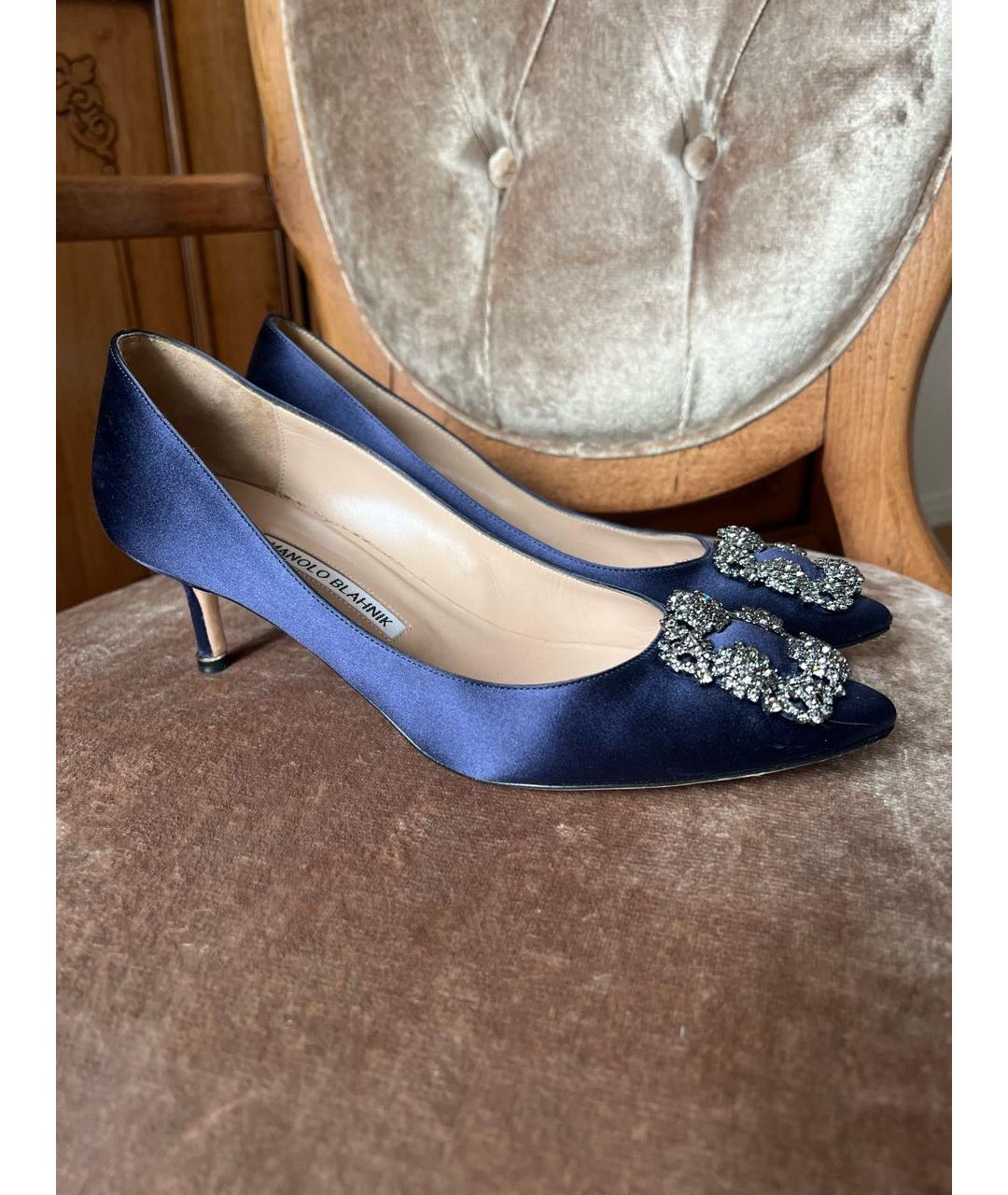 MANOLO BLAHNIK Темно-синие текстильные туфли, фото 6