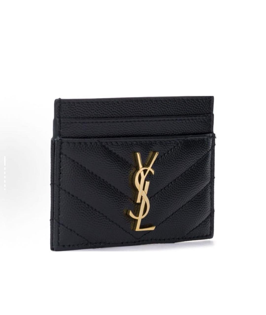 SAINT LAURENT Черный кожаный кардхолдер, фото 2