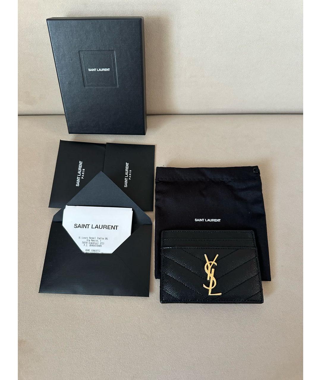 SAINT LAURENT Черный кожаный кардхолдер, фото 6