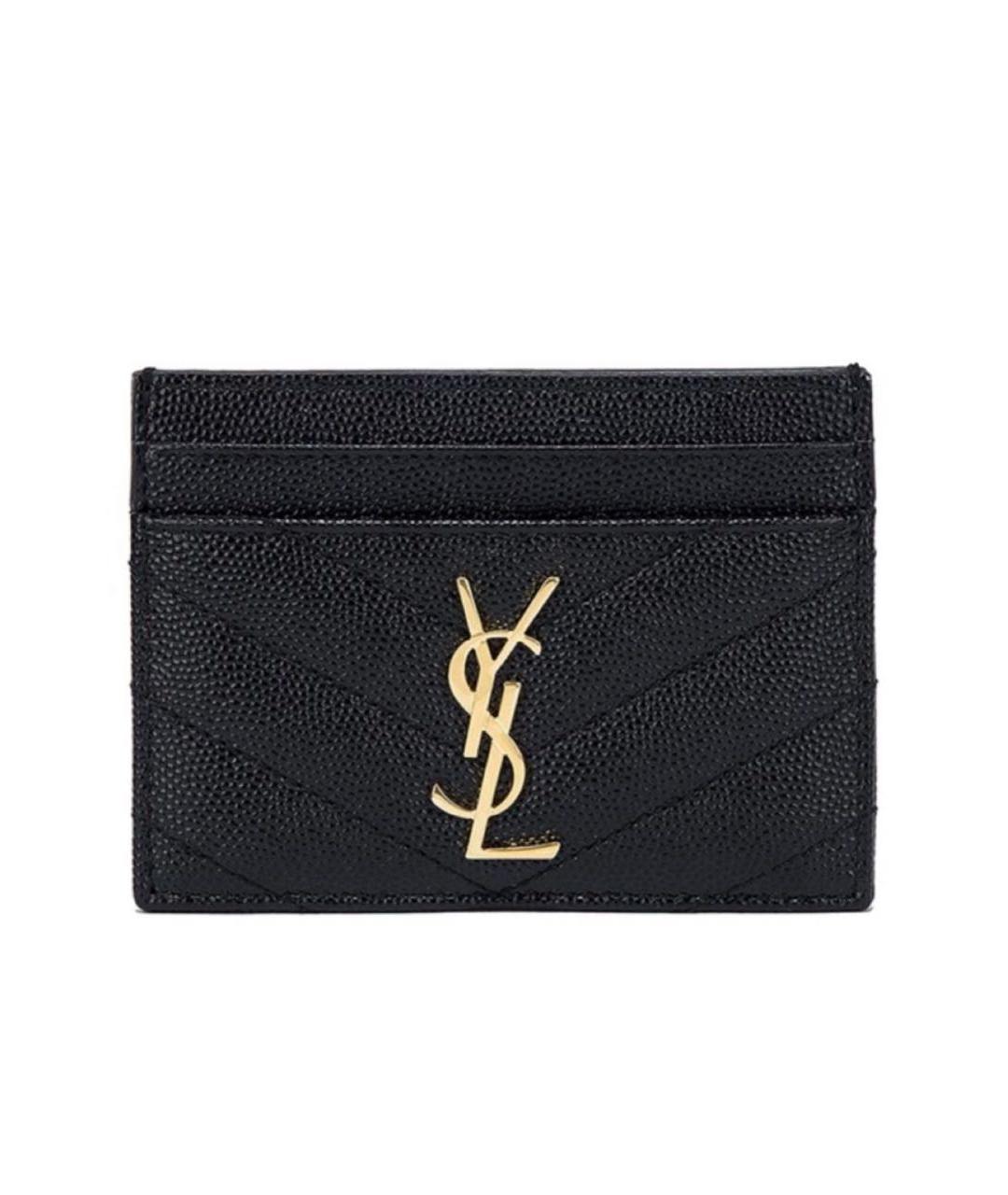 SAINT LAURENT Черный кожаный кардхолдер, фото 1
