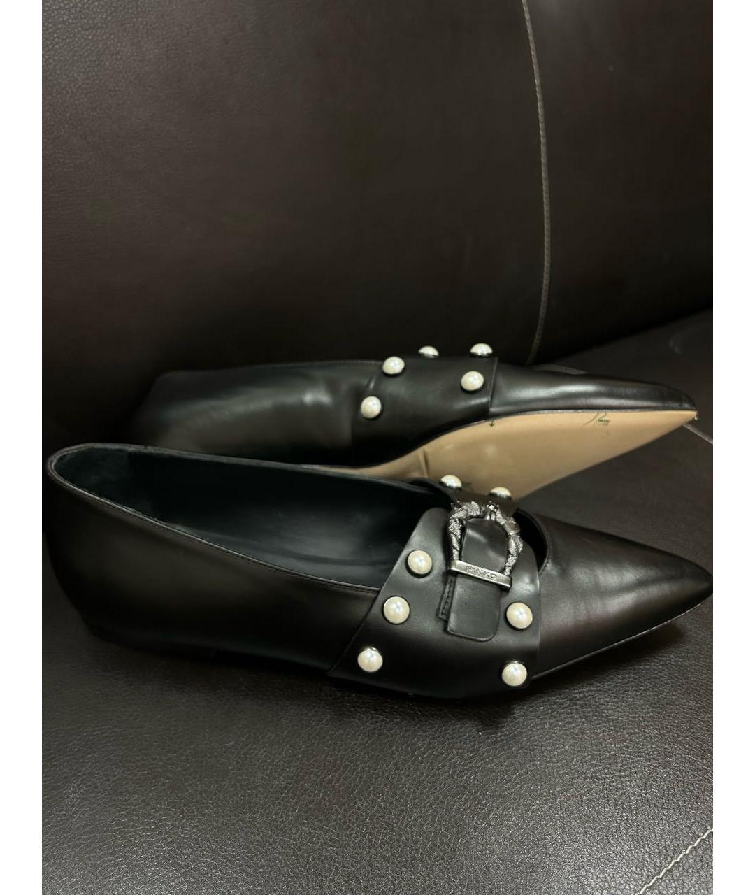 PINKO Черные кожаные лодочки на низком каблуке, фото 2