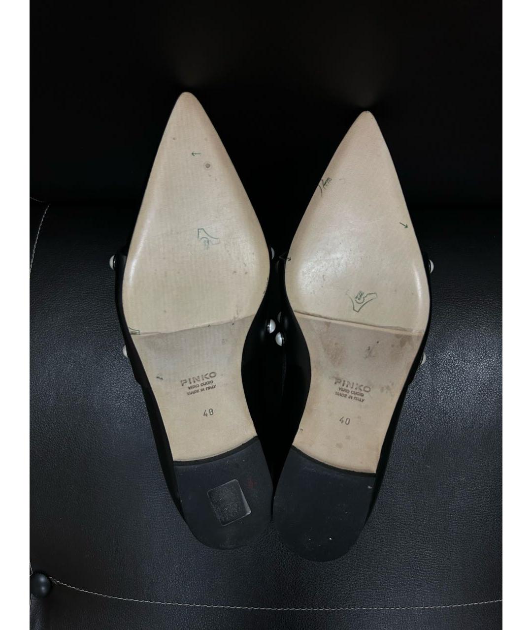 PINKO Черные кожаные лодочки на низком каблуке, фото 4