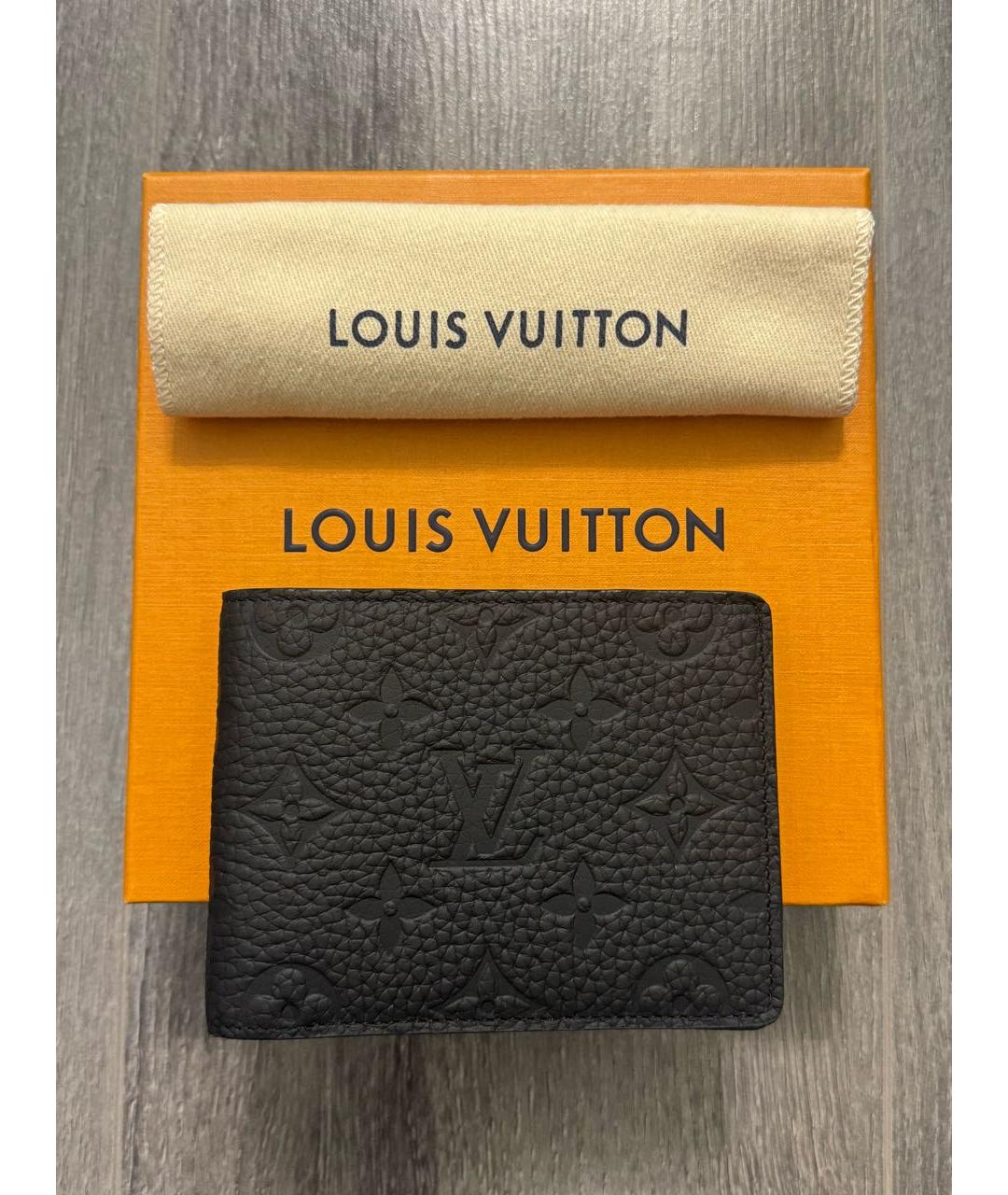 LOUIS VUITTON Черный кожаный кошелек, фото 7