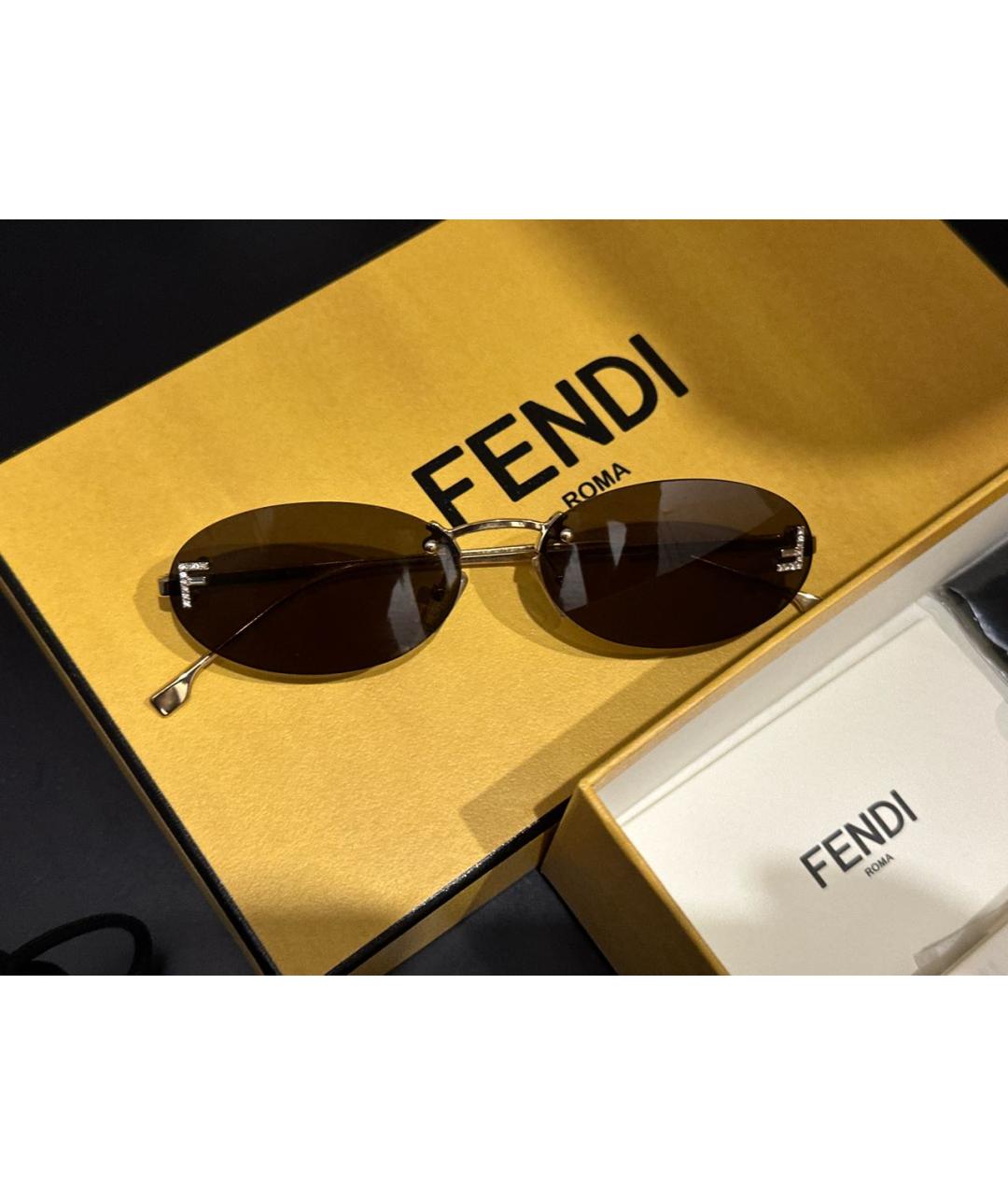 FENDI Коричневые металлические солнцезащитные очки, фото 5