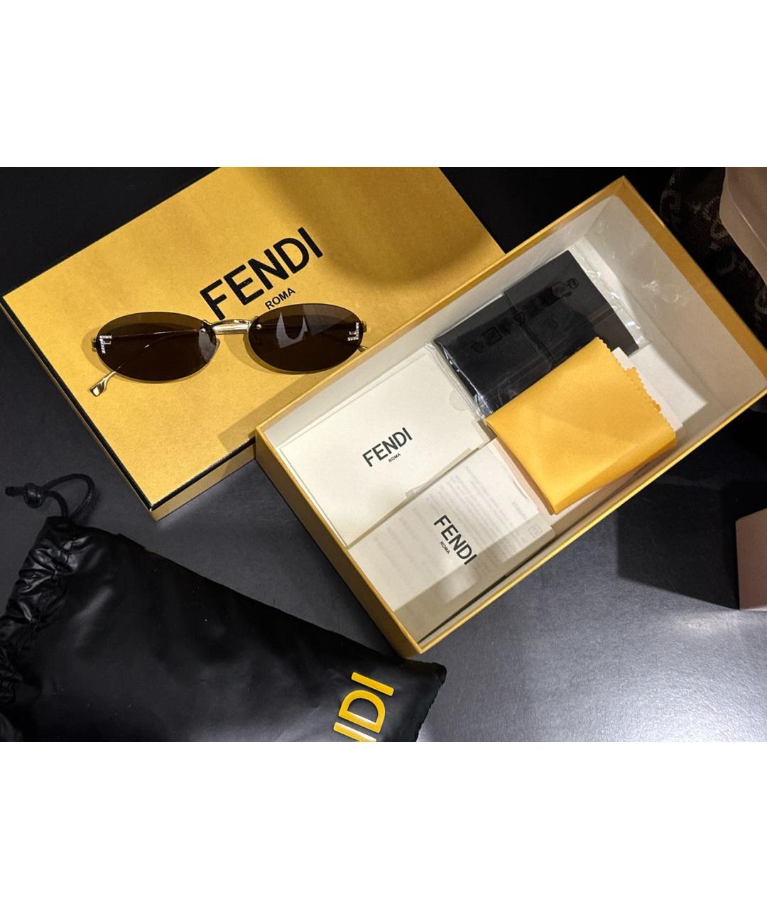FENDI Коричневые металлические солнцезащитные очки, фото 4
