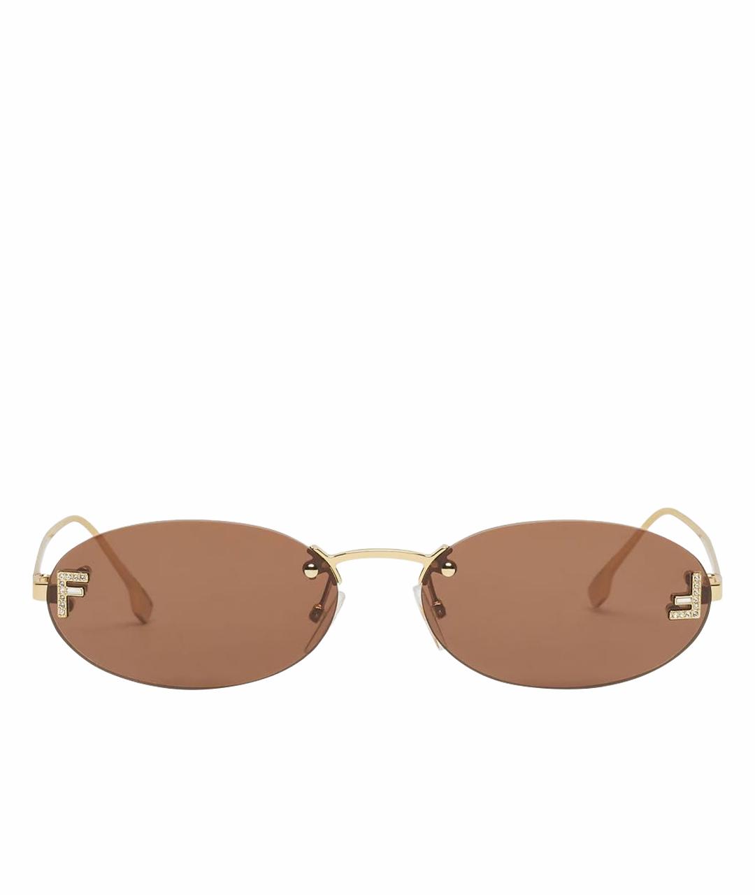 FENDI Коричневые металлические солнцезащитные очки, фото 1