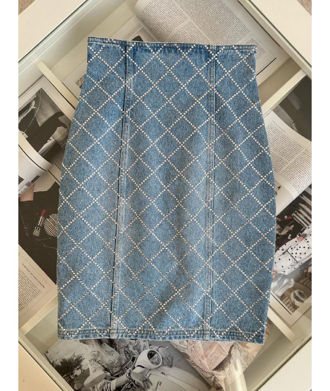 BALMAIN Голубая хлопковая юбка миди, фото 9