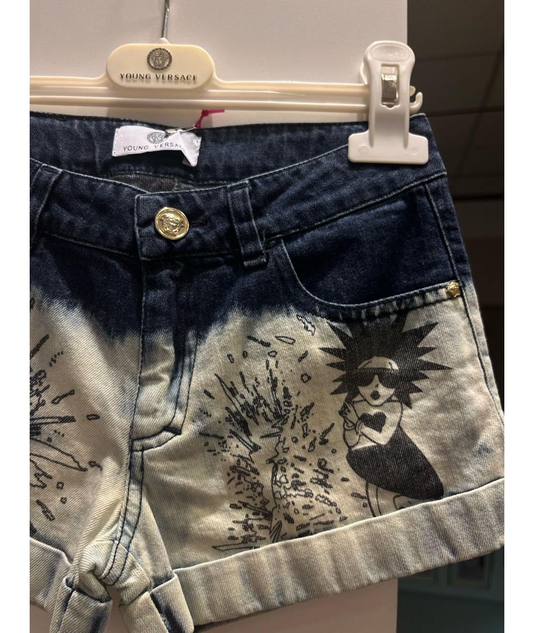 VERSACE Синие хлопковые брюки и шорты, фото 4